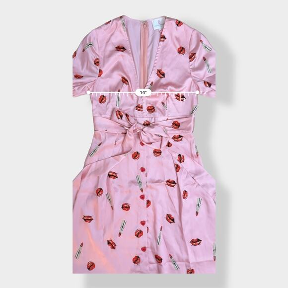 JB Julie Brown NWOT Pink Kisses and Lipstick Satin Dress Size 2 - Picture 4 of 8